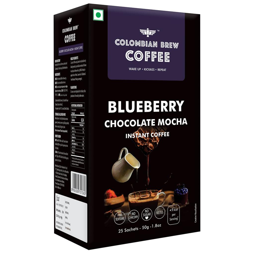Colombian Brew Blueberry Chocolate Mocha Instant Coffee, No Sugar, 40g