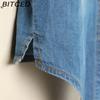 BITCED Tie-Knot Mid-Sleeve Short Cape Denim Shirt for Women Lightweight Short Jacket