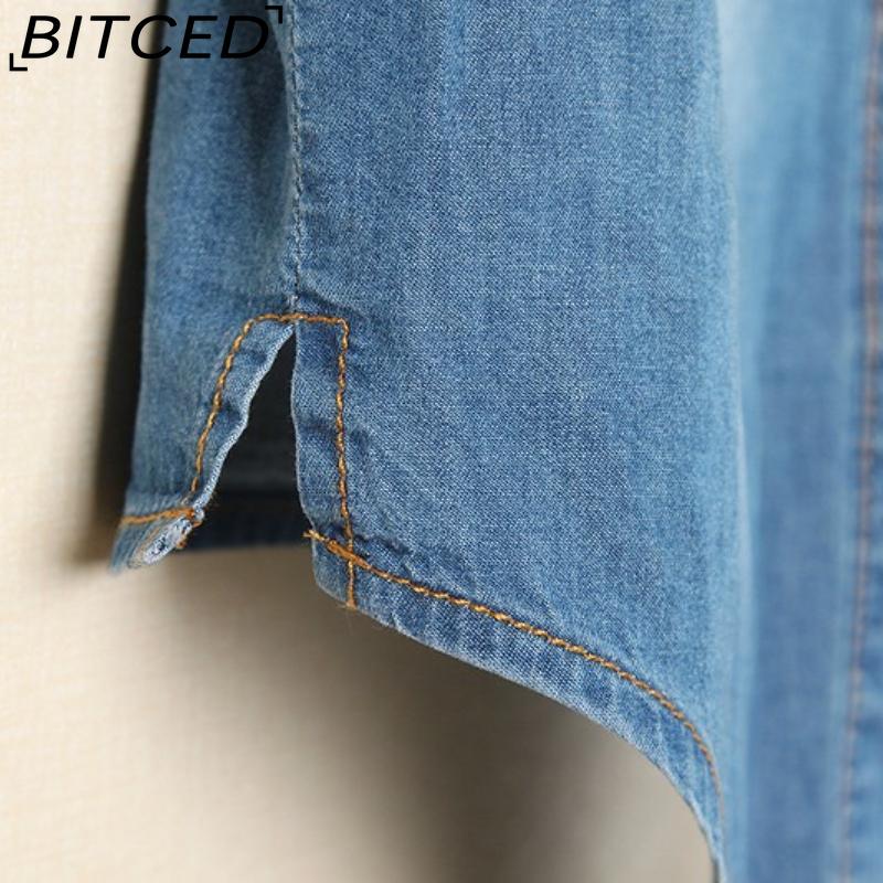 BITCED Tie-Knot Mid-Sleeve Short Cape Denim Shirt for Women Lightweight Short Jacket