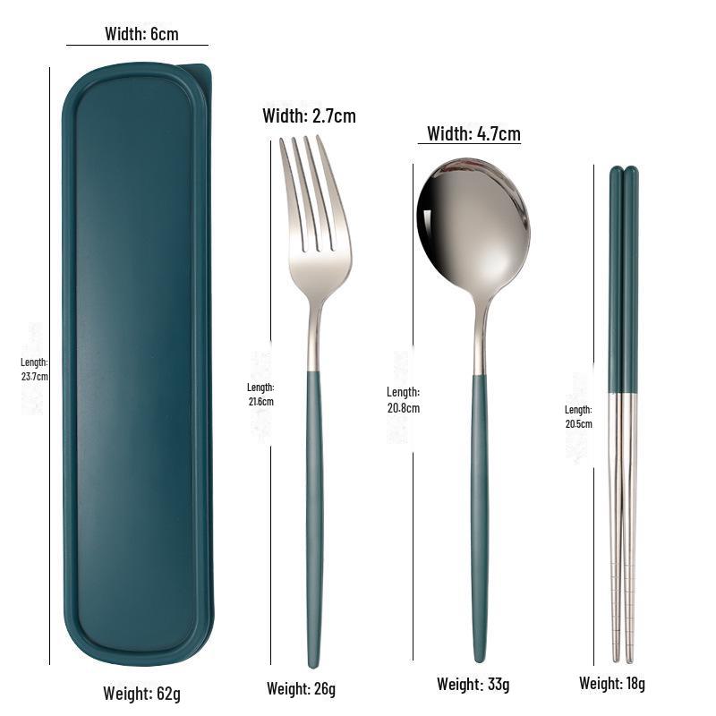 Stainless Steel Portable Tableware Set: Chopsticks, Spoon, Fork - Customizable Student/Outdoor Gift with Logo.