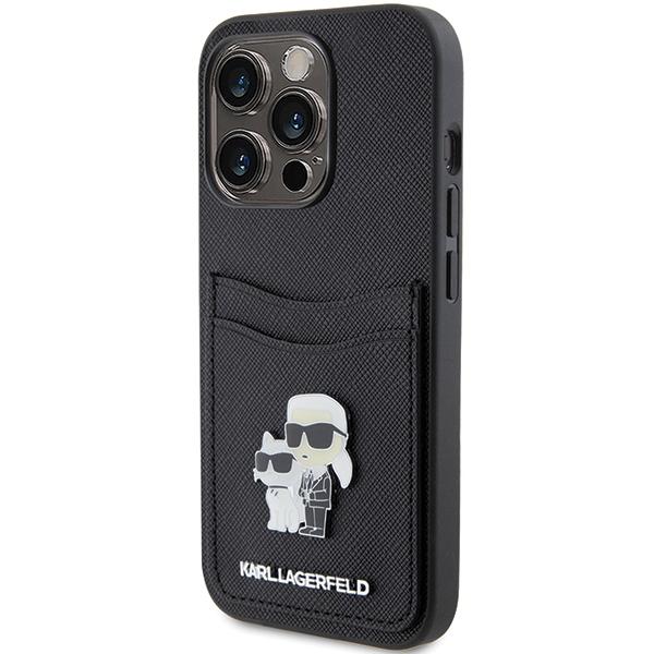 Karl Lagerfeld Klhcp15Lsapkcnpk Iphone 15 Pro 6.1 Czarny/Black Hardcase Saffiano Cardslot Karl&Choupette Metal Pin