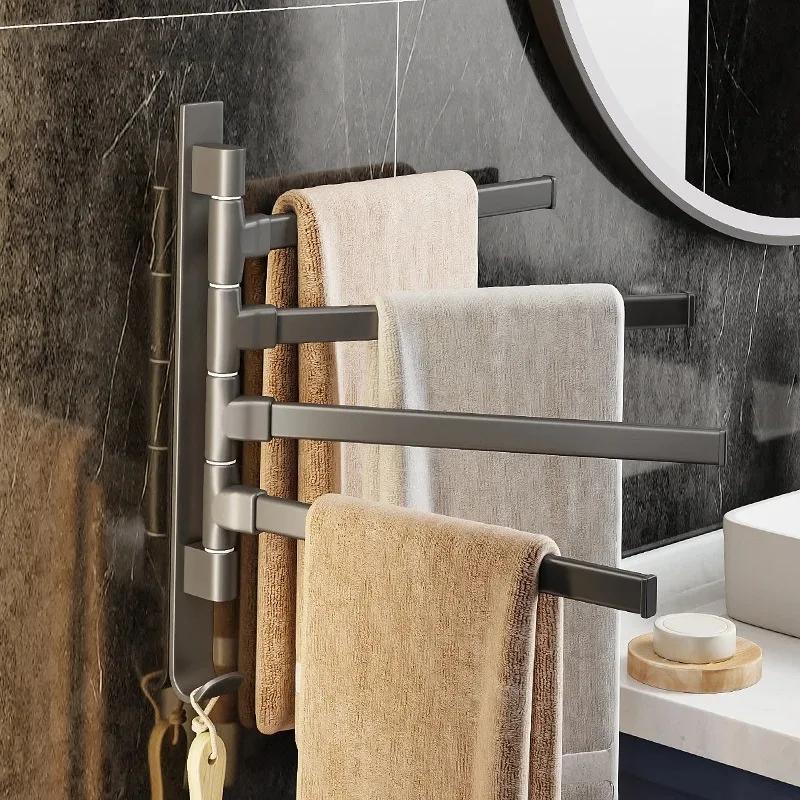 Multifunctional Rotatable 180°  Towel Holder Space Aluminum Shower Room Towel Hanger Storage Organizer For Bathroom Accessories