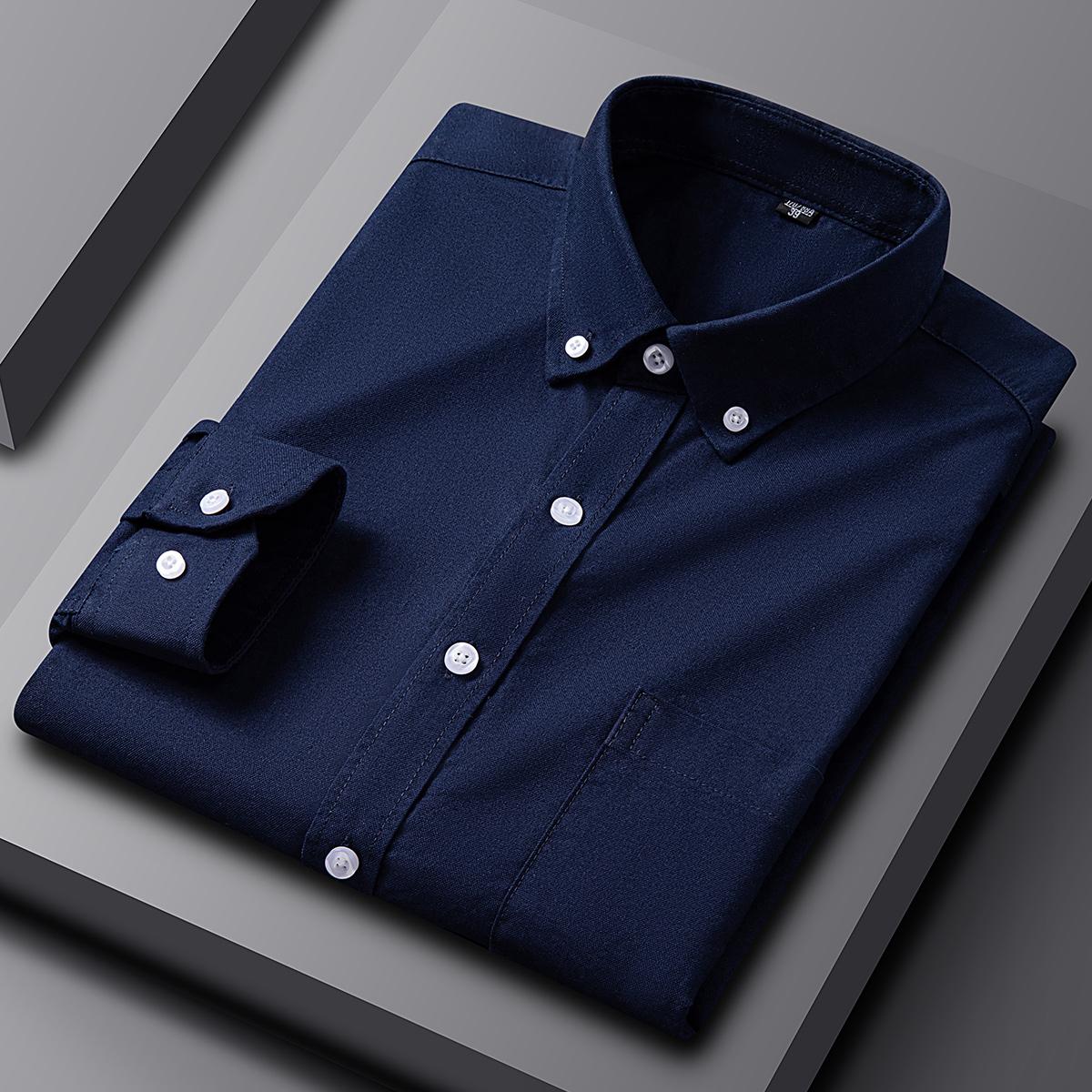 

New in shirt 100%cotton oxford plaid long sleeve shirts for man slim fit formal plain shirt soft striped casual elegant clothes 46