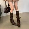 Stiefel High Heel Pile Ritterstiefel Schnallenstiefel Damen Plissiert Wind Gebraten Street Spice Girl Punk Dicke Ferse Spitze 2025