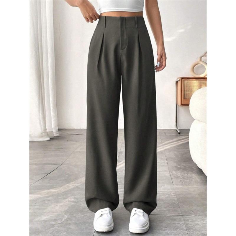 

Европейские и американские брюки для通勤 с высокой талией и широкими штанинами с драпировкой, облегающие, весенне-летние, универсальные, повседневные костюмные брюки L армия зеленый