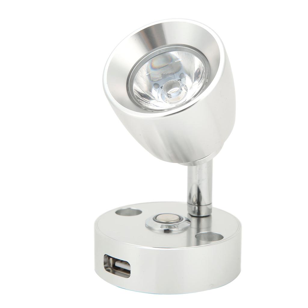 RV LED Reading Light Press Dimming Switch USB Port Wall Mount Car Interior Light for Caravan Camper Boat Silver Neutral