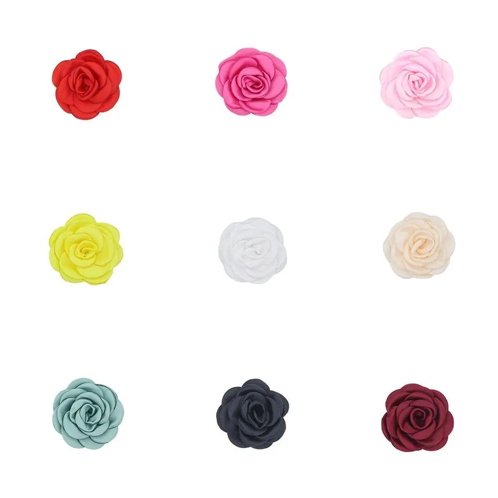 Satin Rose Stoff Künstliche Blume Handgefertigte Kamelienblüte Kleid Dekoration 6cm Boutique Haarschmuck Handgefertigtes Material