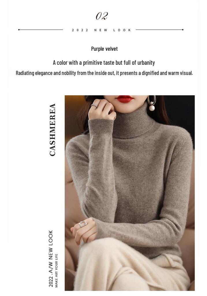 2026 AW Women's High Neck Plain Knit Cashmere Sweater Base Layer