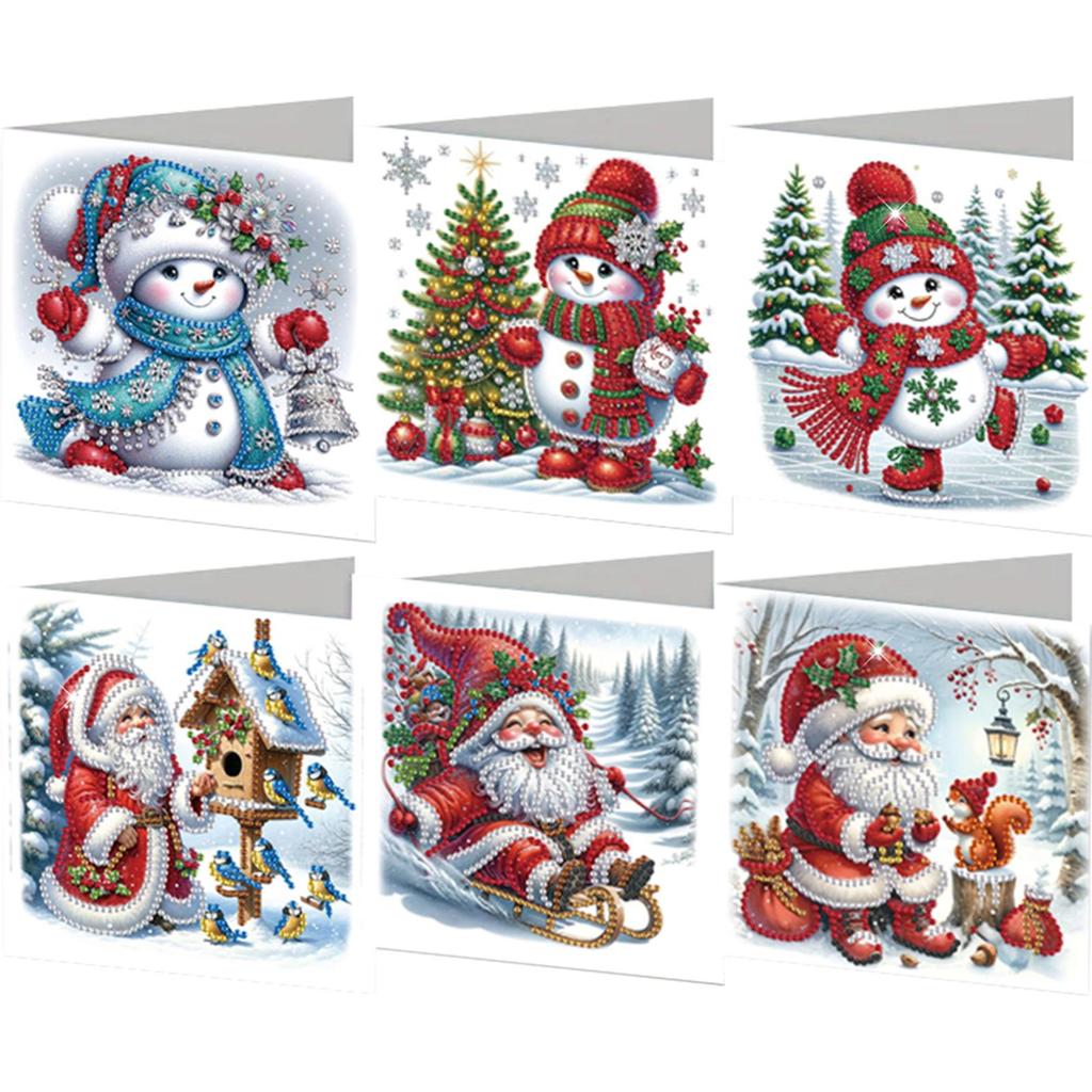 6Pcs Christmas Merry Christmas DIY Diamond Painting Card Dog & Xmas Tree Diamond Drawing Card Gifts for Family Friends and Lover