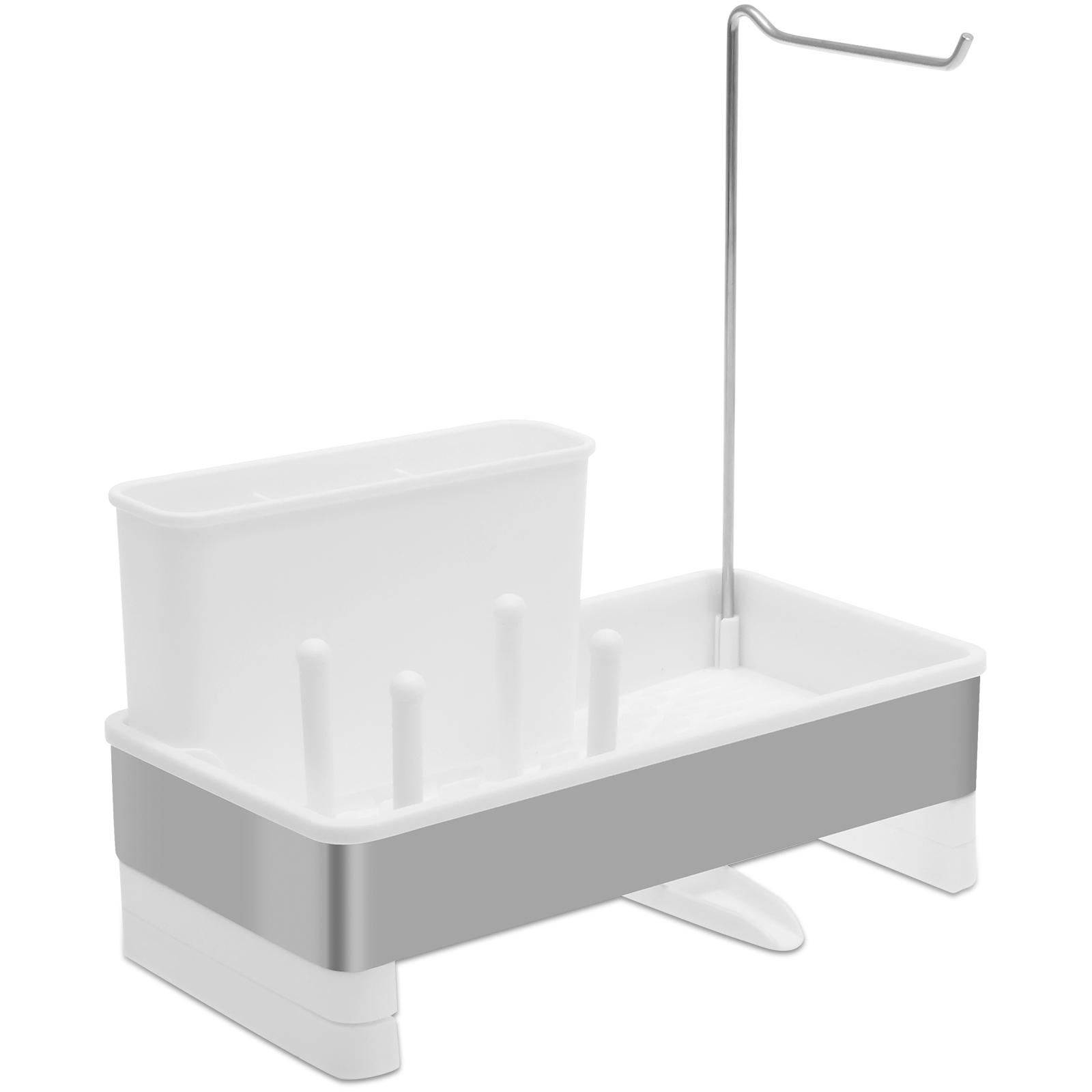 

Sponge Holder for Kitchen Sink Multifunctional Sink Caddy with Auto Drain Tray Rust Resistant Kitchen Sponge Holder for Brush білий