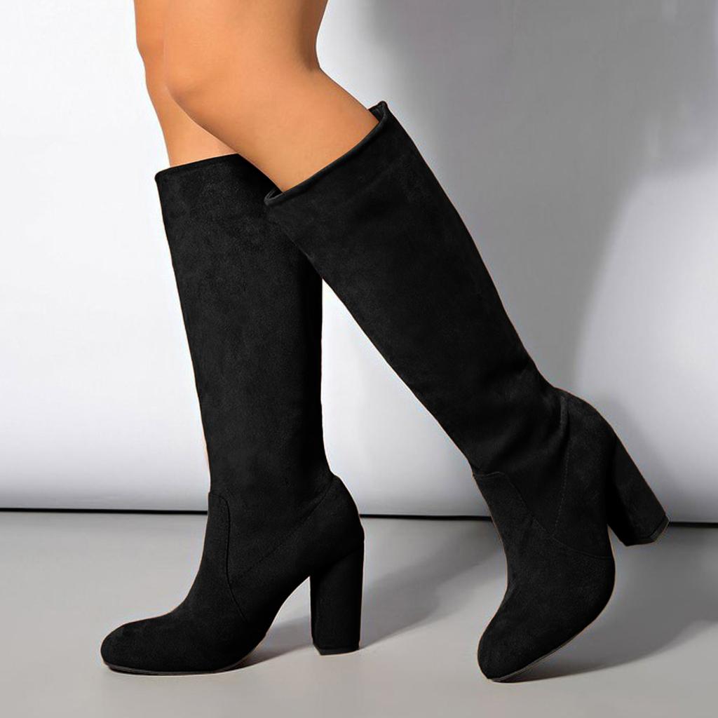 Women's Chunky Heel Boots Fashion Casual Suede Solid Color Round Toe Knee High Boots High Boot Socks for Women Cute