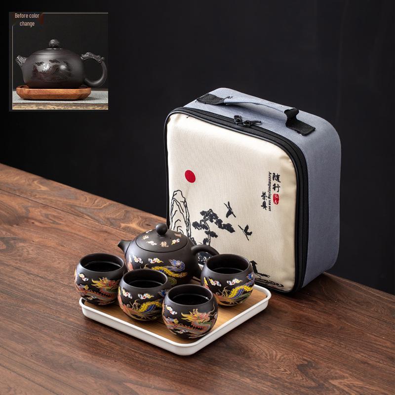 Color-Changing Chameleon Dragon & Phoenix Zisha Teapot Set - Xishi Design Gift Box