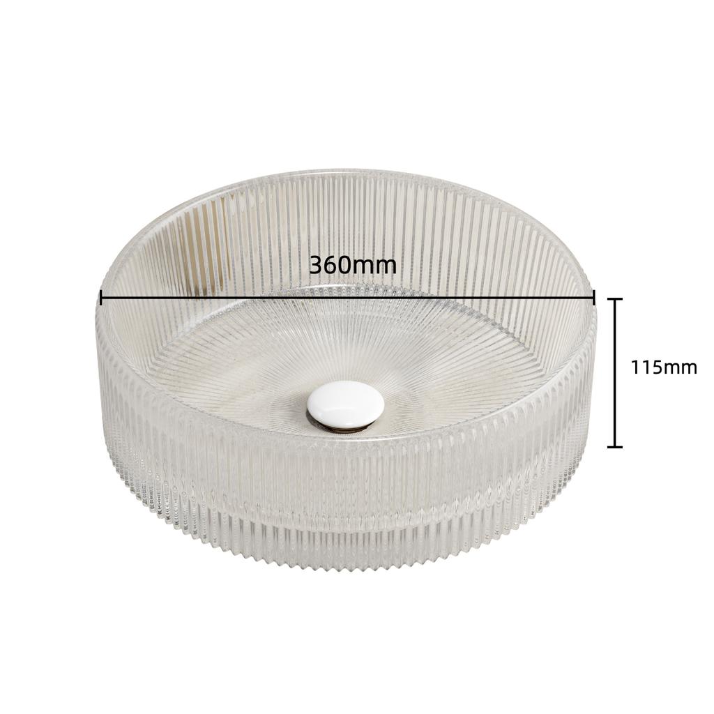 36cm Washbasin, Round Washbasin made of Crystal Glass without Faucet, Transparent