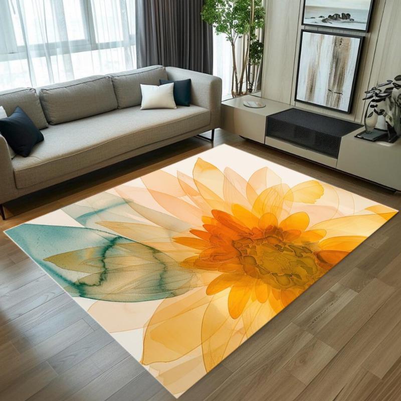 Flower Pattern Area Rug Light Blue Transparent Flower Design Soft Non-slip Carpet Fantasy Home Decor Floor Mat for Living Room