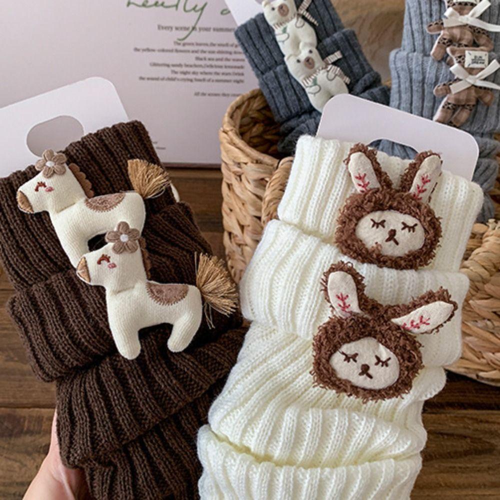 Y2K Horse Doll Leg Warmers Sweet Women's Stockings Rabbit Knit Bear Bow Leggings  Autumn