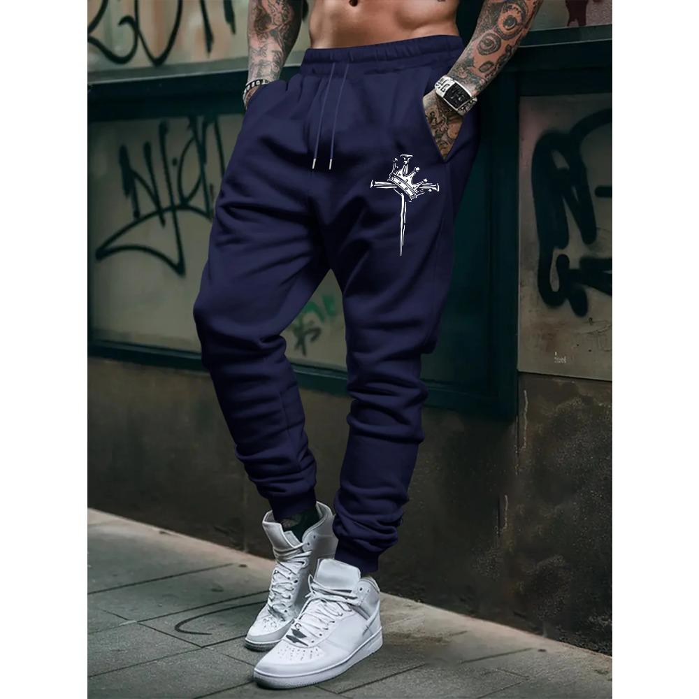 Mens Sweatpants Fit Joggers for Sports and Streetwear Loose Casual Pant Drawstring Printed Long Pant