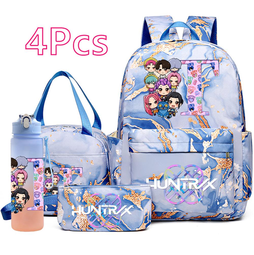 4Pcs/set K-Pop Printed Backpack Handbag Pencil Case 750Ml Water Bottler for Teenager Boy Girl Schoolbag Student Kid Gift Large Capacity Bookbag