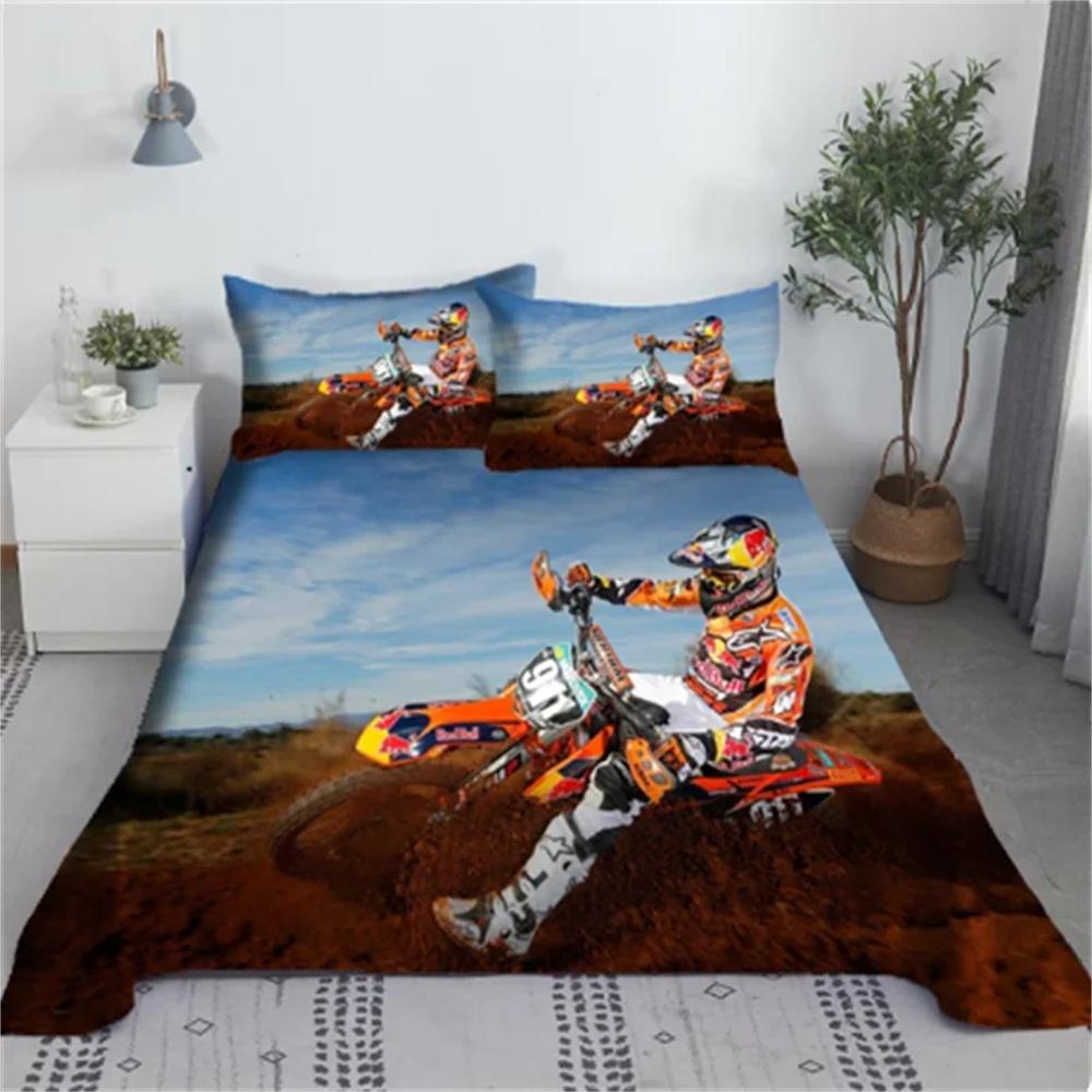 Cooles Motorrad Sport Bettwäsche Set 3D Gedruckt Motorradfahrer Polyester Bett Laken Bettbezug Mit Kissenbezug Bettwäsche