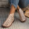 New Women's Round Toe Hollow Cutout Boots Retro Back Zipper Sandal Boots