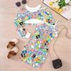 Girls Cartoon 2 Piece Outfits, Long Sleeve Crop Top + Spaghetti Strap Bodycon Dress, Lovely All‑Over Print Party Dress Set