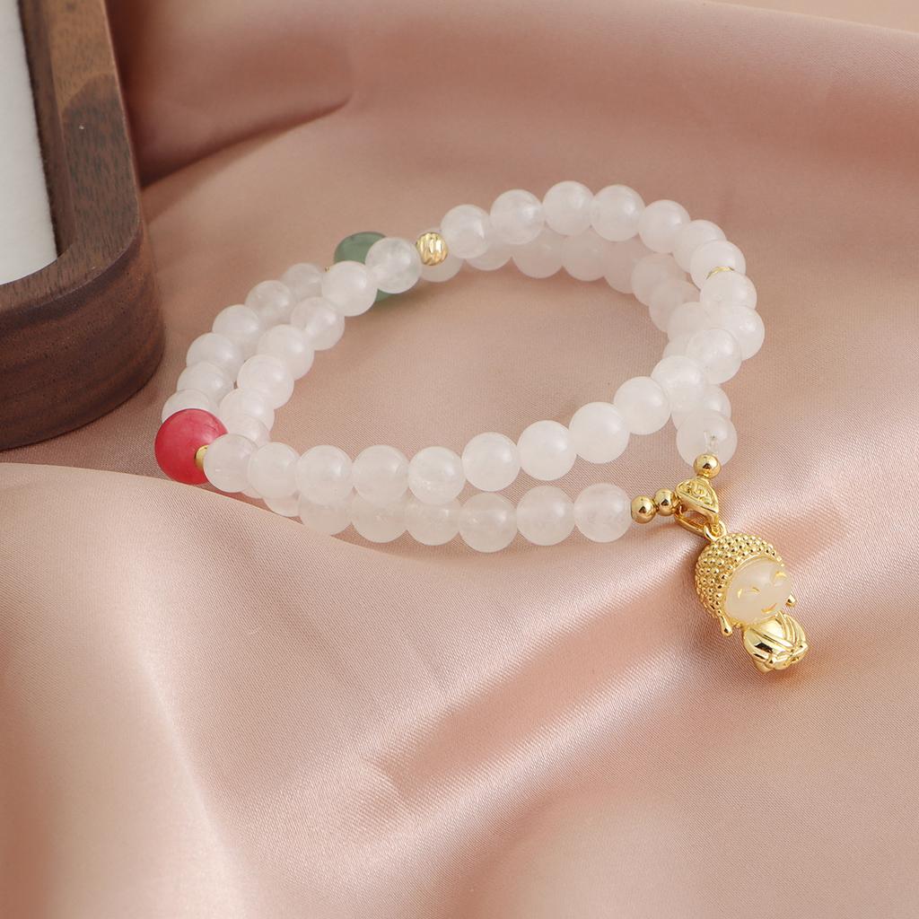National Style Buddha Accessories Versatile White Crystal Bracelet Double Ring Stacked Bracelet Fashion National Trend Fresh and Sweet