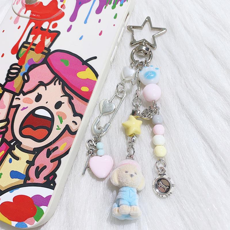 Creative Cute Flocked Kitten Strawberry Pendant Keychain Sweet Animal Keyring Backpack Decoration Accessories Best Friend Gifts