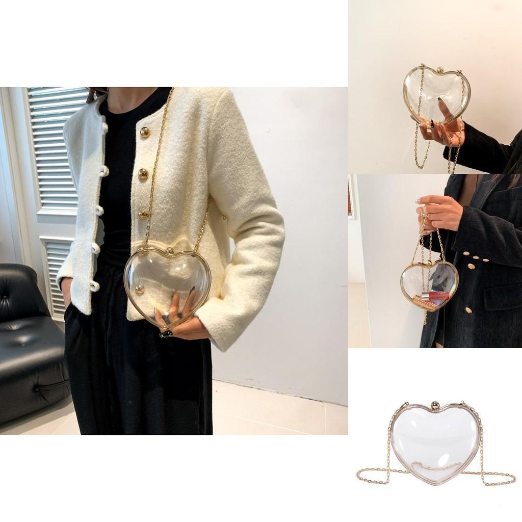 Stylish Transparent Heart Shaped Mini Crossbody Bag With Chain Lock For Women