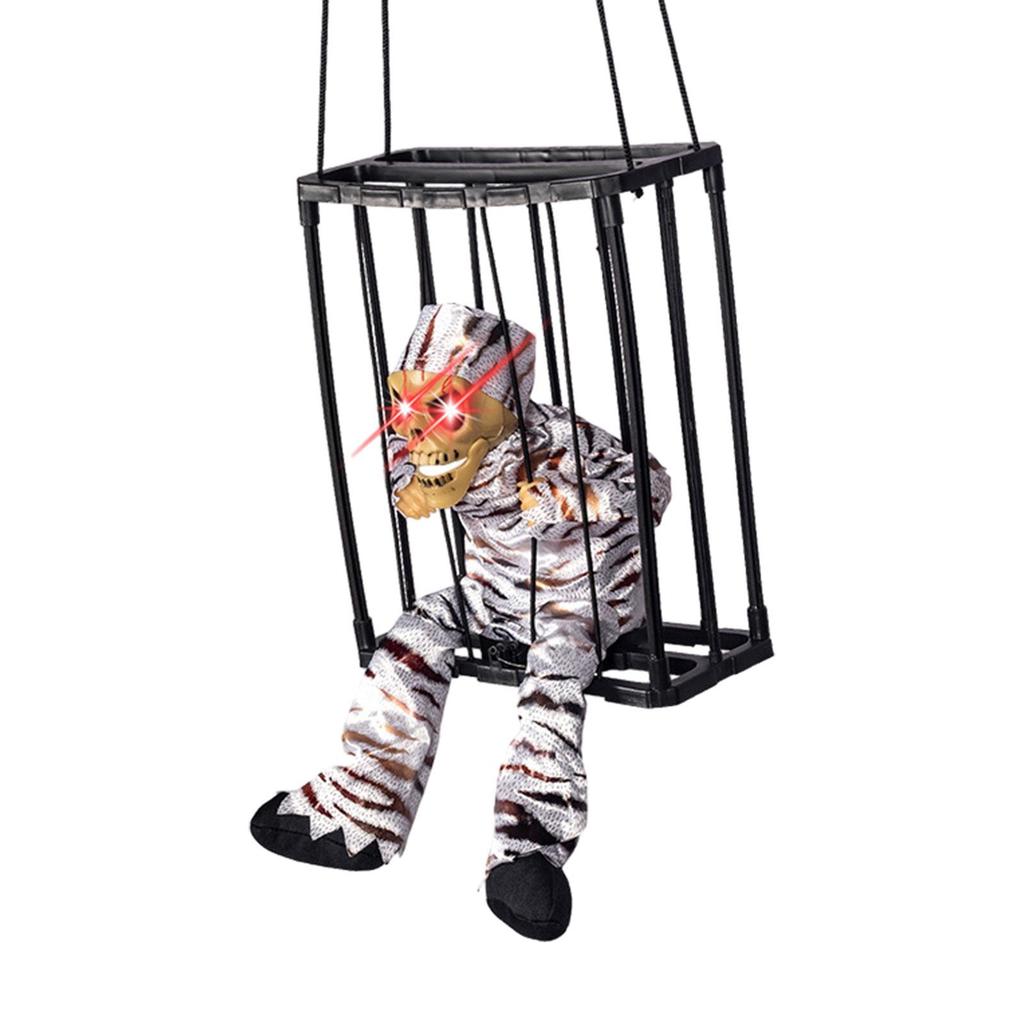 Scary Talking Prisoner Prop with Glowing Eyes Doll Statue Spooky Skeleton Toy