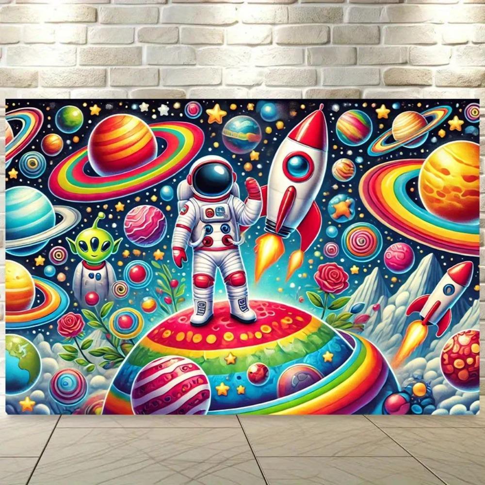 Astronauts in The Magnificent Scene of Planets Themed Banner Background Birthday Party Decoration Photography Background Cloth