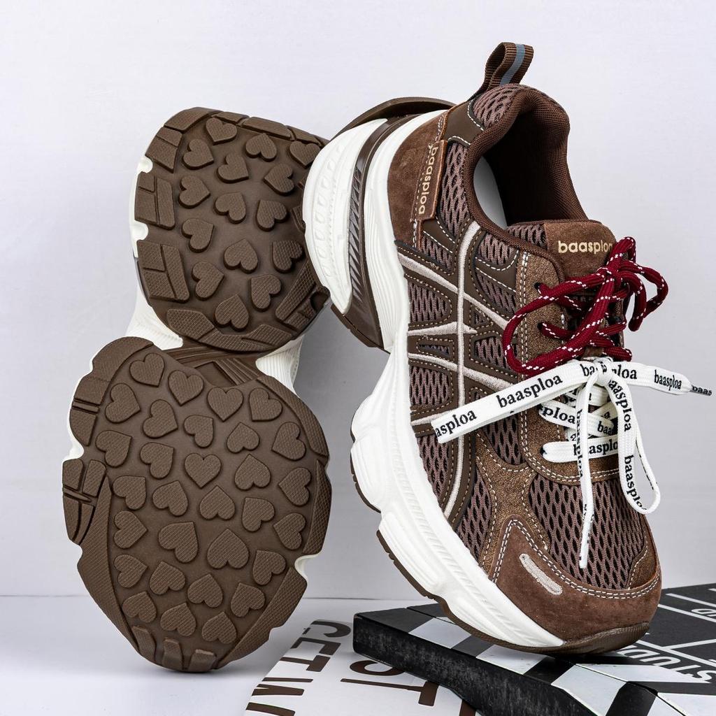 BAASPLOA Damen-Sportschuhe mit dicker Sohle, Laufschuhe aus Mesh, Freizeitschuhe, Wanderschuhe, Studentenschuhe, flache Schuhe, Tennisschuhe, atmungsaktiv