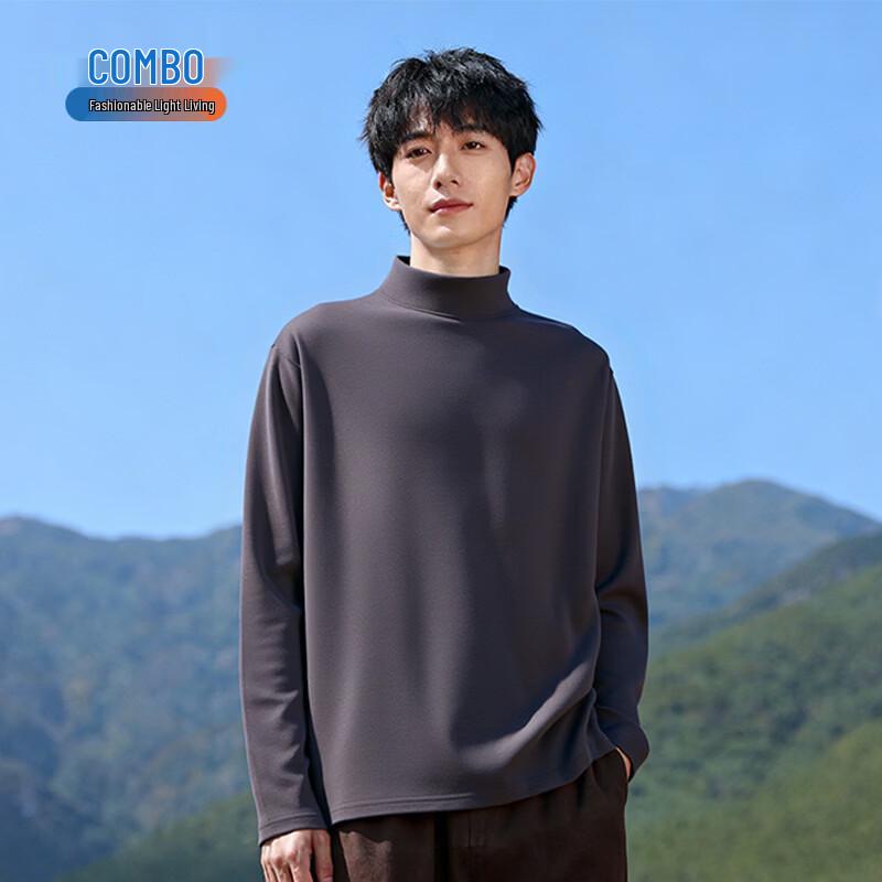 Kangbo Unisex Double-Fleece Mock Neck Thermal Base Layer T-Shirt