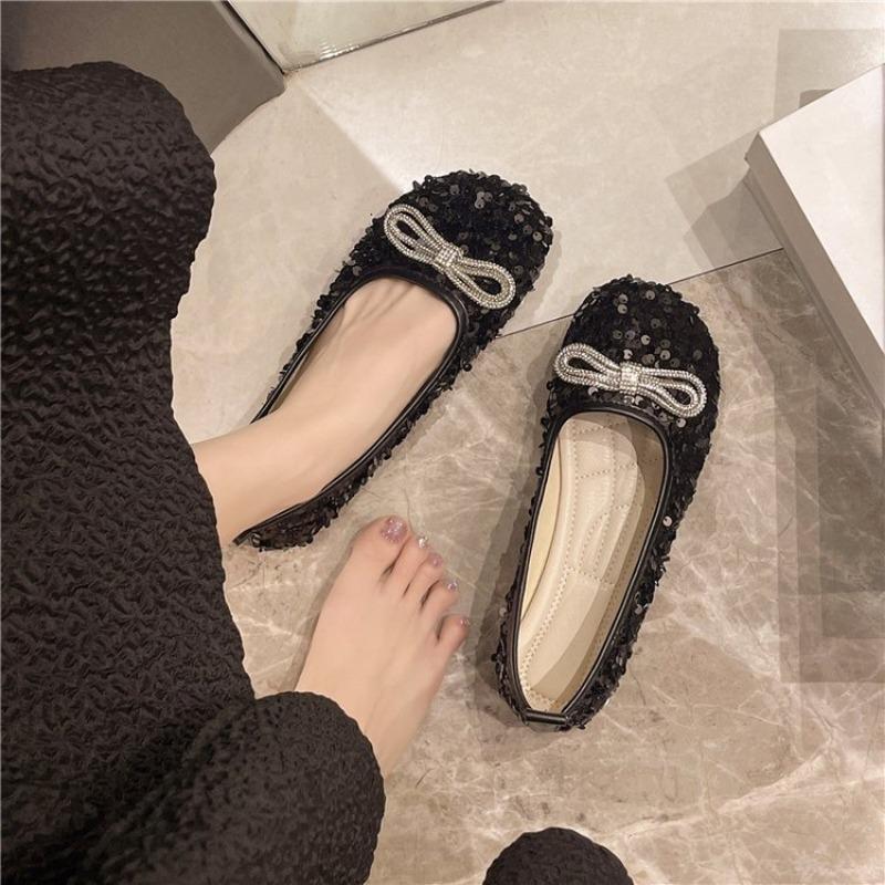 Large Size Sequined Beanie Shoes Women's Fashion Low Heel Mary Jane Shoes Women's