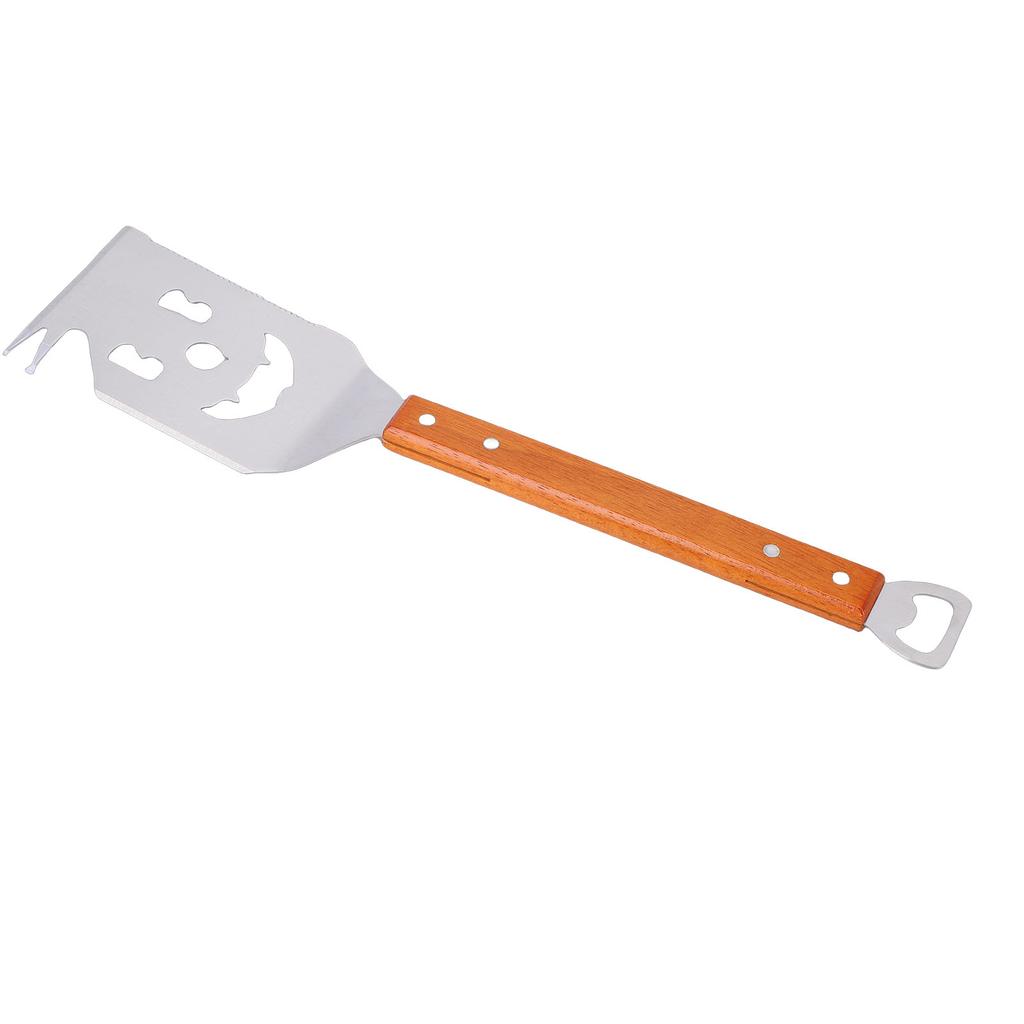 Barbecue Spatula with Grill Fork Stainless Steel Multifunctional BBQ Spatula with Wooden Handle for Grilling Lover