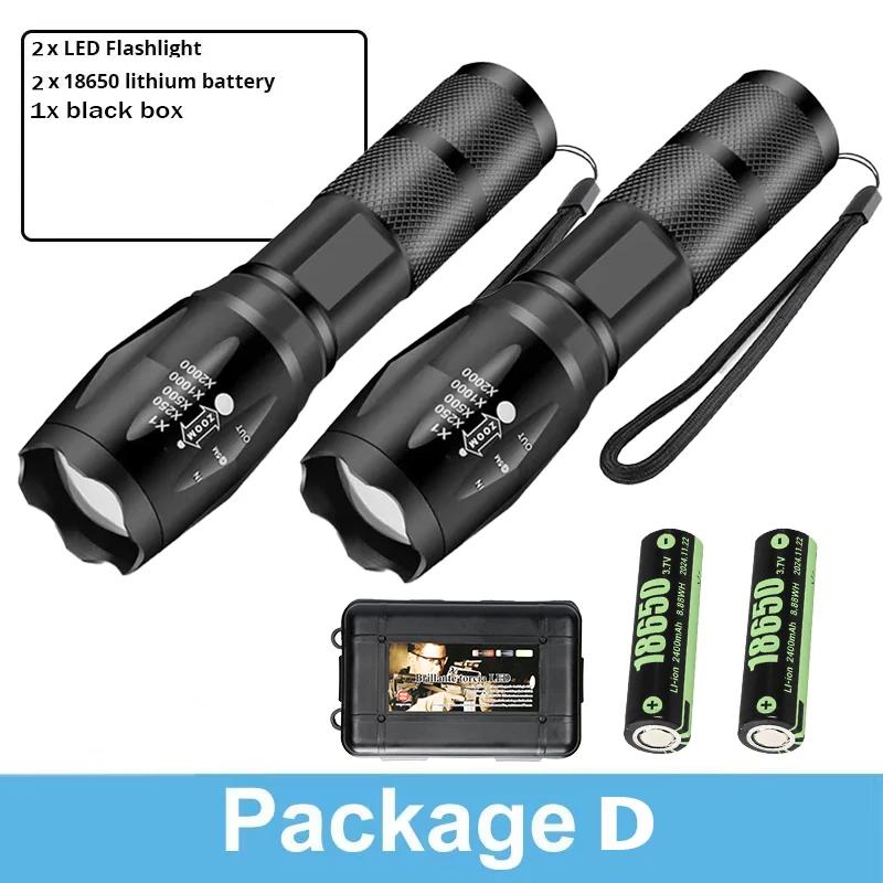 High Power T6 LED Flashlights Camping Torch 5 Light Modes Zoom Light Aluminum Alloys Waterproof Material Use 18650 Battery