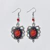 Gothic Red Rose Embossed Earrings with Silver Thorns - Punk Dark Style