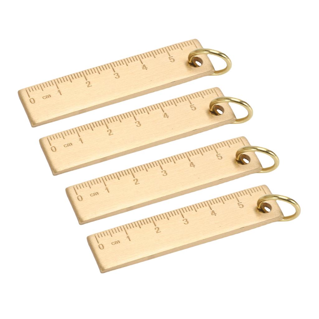 4PCS 6cm Small Ruler 3mm Thickened Brass Straight Ruler Keychain for Measurement and Decoration