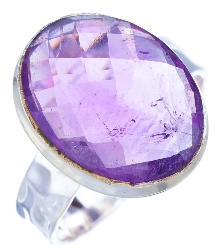 

StarGems® Natural Amethyst Hammered Handmade 925 Sterling Silver Ring 7 F2873