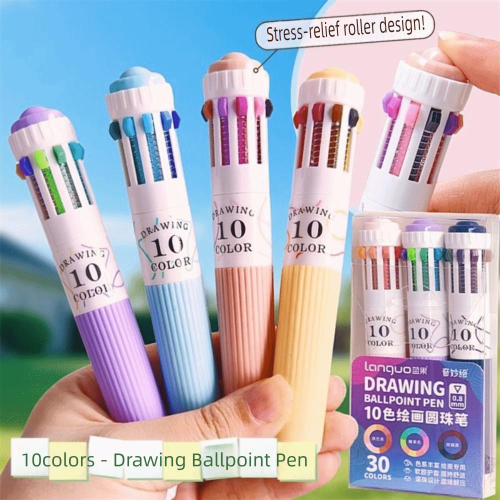 3Pcs/Box 10 Color Ballpoint Pens 0.8mm Multicolor Pens Colored Pens  for Painting Study Marking