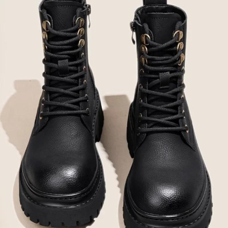 

Модная женская обувь 2024 года, фирменные женские ботинки с боковой молнией, модные ботинки с перекрестной шнуровкой для офиса и карьеры, новые сапоги до середины голени с круглым носком и заклепками 40 чёрный