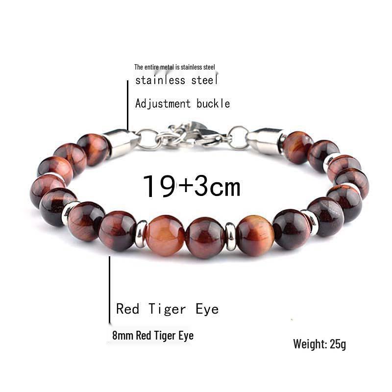 Stainless Steel Men's Adjustable 8mm Tiger Eye Bead Bracelet