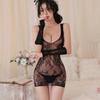 Sexy Ladies Body Stockings Hollow Out Flowers Jacquard Fishing Net Mini Dress and Gloves Strapless Sexy Dress Clubwear
