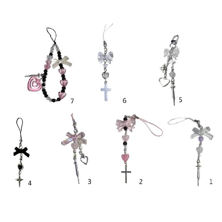 Heart Cross Bead Hanging Pendant Phone Strap Cute Bag Decoration for Girls