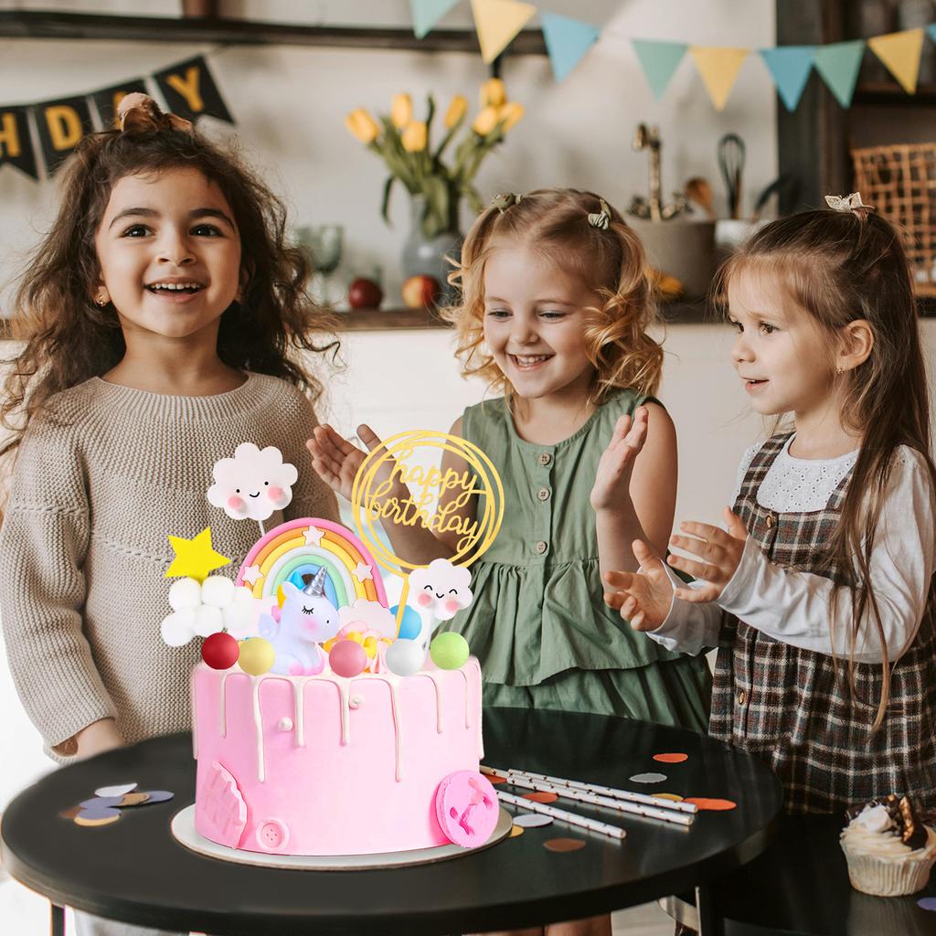 Unicorn Cake Topper Kit Cloud Rainbow Balloon Happy Birthday Banner Cake Decoration For Boy Girl Kid Birthday
