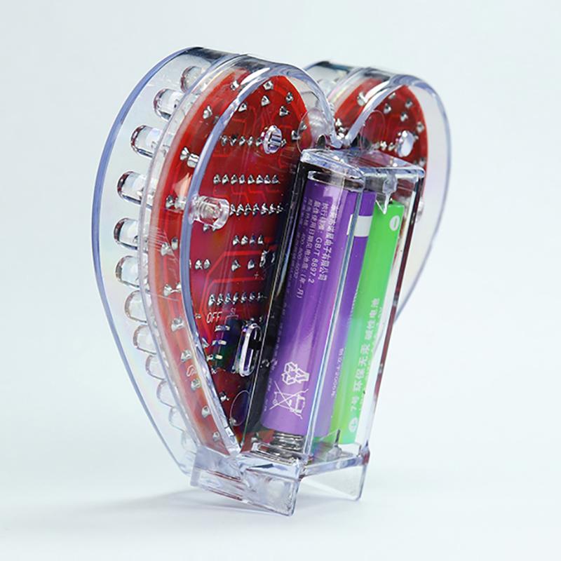 LED Světelný tok ve tvaru srdce DIY Elektronická sada s 32 barevnými LED světly DIY Sada pro pájecí praxi Napájená bateriemi