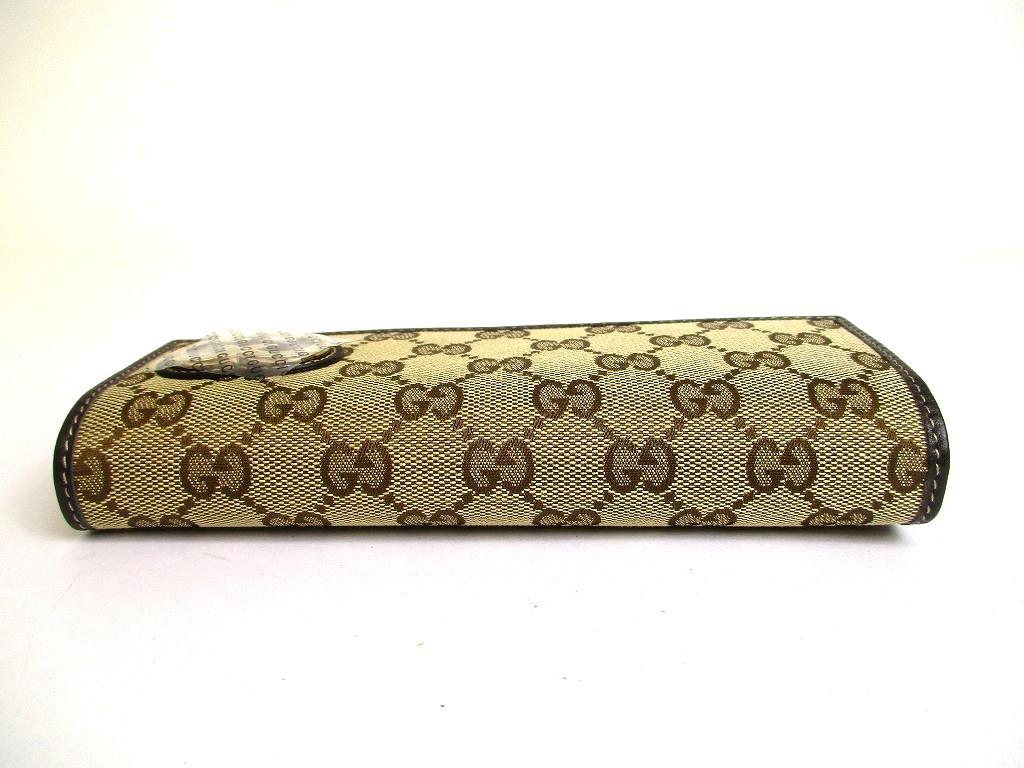 Authentic GUCCI Beige GG Canvas Dark Brown Leather Heart Motif Flap Wallet #b093  Open box
