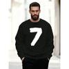 Men'S White Casual Crew Neck Sweatshirt with Number 7 Pattern