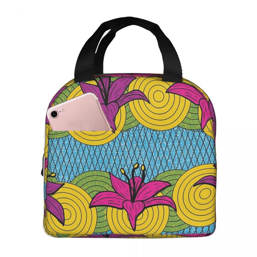 Sac à lunch isotherme Ankara Wax Hollandais Motif Africain pour Femmes Enfants Boîtes Alimentaires Portables Boîte à lunch thermique Sac fourre-tout