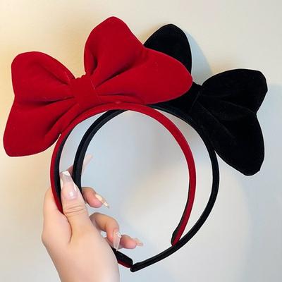 Samt Großes Schleifen Rot Stirnband Damen Elegant Temperament Hohes Schädel Stirnband Mode Mädchen Süßes Stirnband