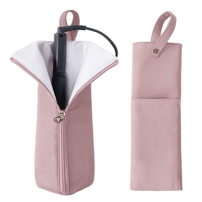 Подставка для утюжка, Коврик-подставка для плойки с молнией, Термостойкая дорожная сумка для плойки, Легкий портативный выпрямитель для волос розовый