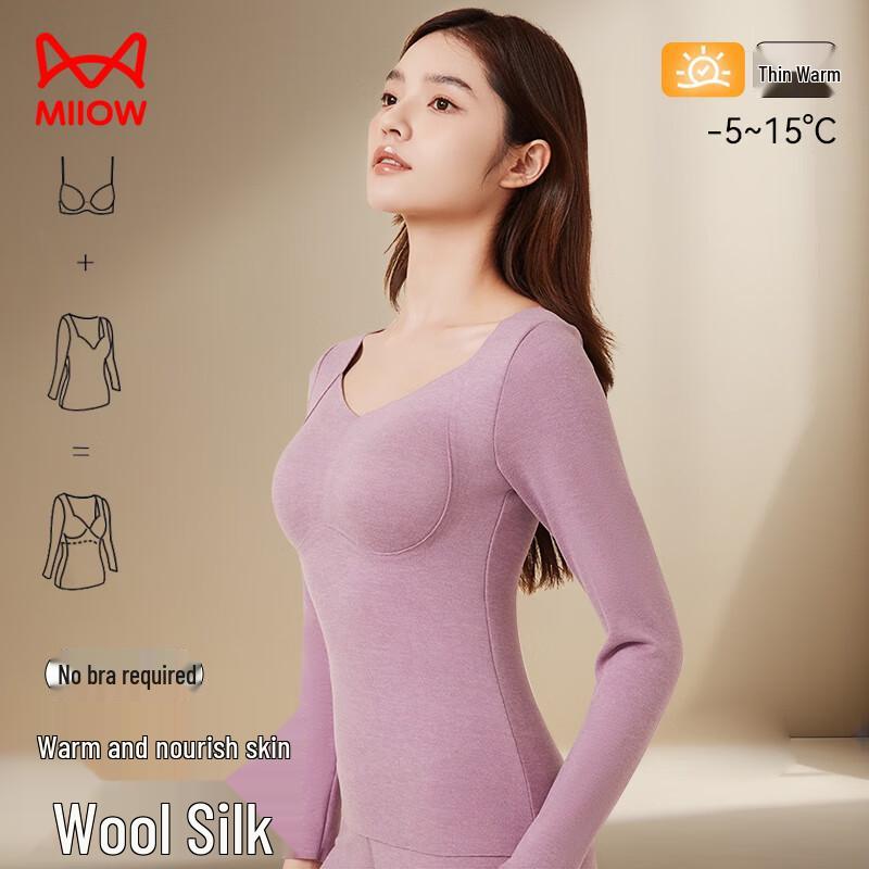 Miiow Women's Cashmere Silk Thermal Top with Built-in Bra Pads